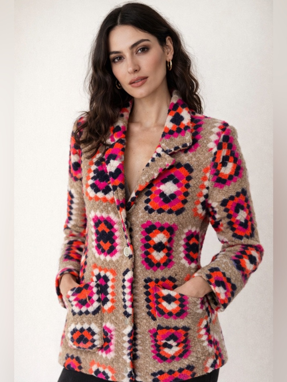 Vilagallo Lucy Wool-Blend Coat Jacket with Geometric Motif - Size 40 - EUC - Picture 1 of 3